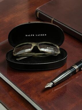 Vintage Ralph Lauren Translucent Olive Green Rectangular Glasses with Black Case